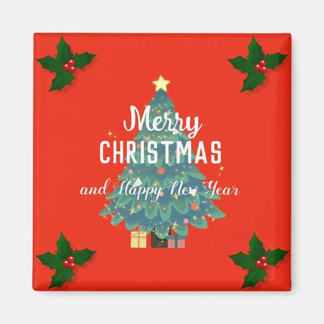 Imán Navidad moderna y feliz año nuevo (Frente)