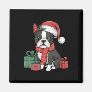 Imán Navidad navideña Santa Hat Boston Terrier Dog Chri