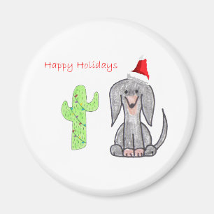 Imán Navidad negro del cactus del Dachshund