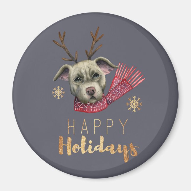 Imán Navidad Perro con Antlers Ilustracion acuarela (Frente)