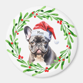 Imán Navidad Perro Negro Bulldog francés Santa