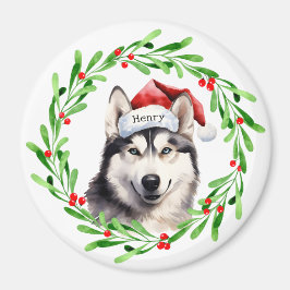 Imán Navidad Perro Siberian Husky Santa Hat vacaciones