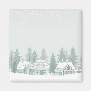 Imán Navidad Pueblo Invernal Vintage 