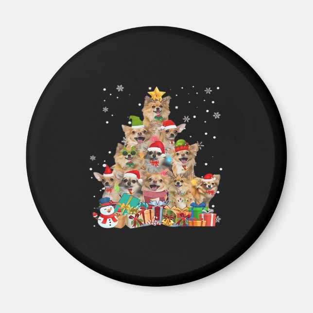 Imán Navidad Tree Xmas enciende Chihuahua Classic T-Shi (Frente)
