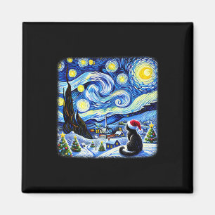 Imán Navidad Van Gogh Noche estrellada Gato negro Santa