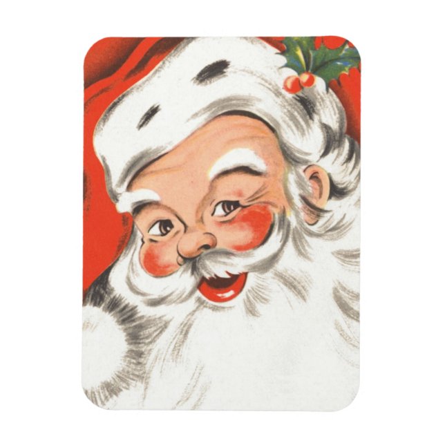 Imán Navidad Vintage, alegre Papá Noel con sonrisa (Vertical)