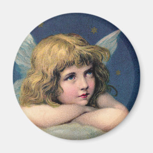 Imán Navidad Vintage, Ángel Hermoso con Estrellas Dorad