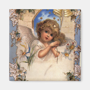Imán Navidad vintage, Ángel victoriano con campanas de
