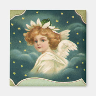 Imán Navidad vintage, Angel victoriano con estrellas de