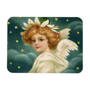 Imán Navidad vintage, Angel victoriano con estrellas de