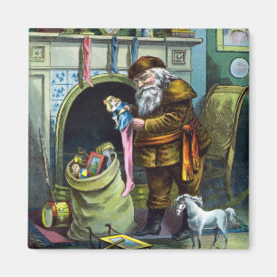 Imán Navidad Vintage, medias de Santa Claus con juguete