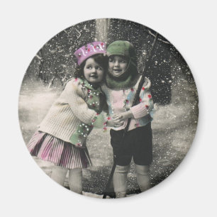 Imán Navidad Vintage, Mejores Amigos en Esquís