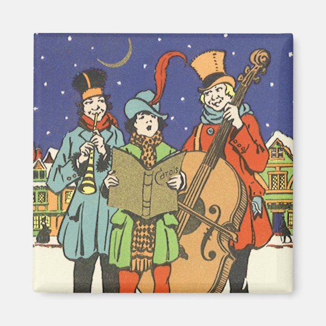Imán Navidad vintage, músicos con música (Frente)