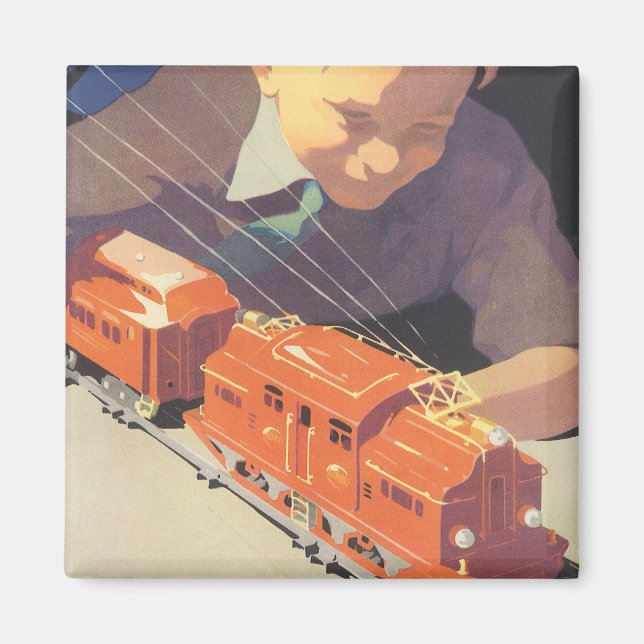 Imán Navidad vintage, niño jugando con juguetes (Frente)