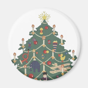 Imán Navidad Vintage Niños Alrededor de un Árbol Decora