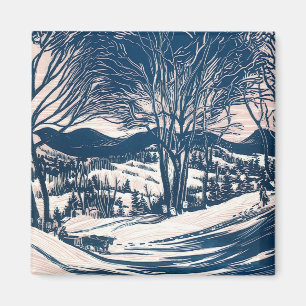 Imán Navidad Vintage, paisaje de montaña de nieve de in