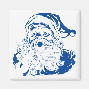 Imán Navidad Vintage, Retro Alegre Santa Claus en Azul