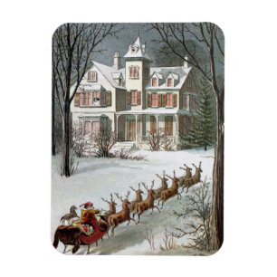 Imán Navidad Vintage, San Nicolás con Reno