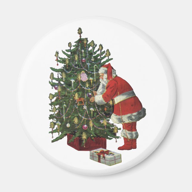 Imán Navidad vintage, Santa Claus con regalos (Frente)