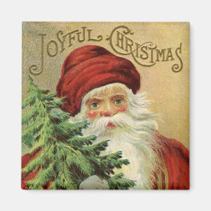 Imán Navidad Vintage, Santa Claus Victoriano con Árbol