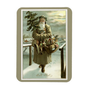 Imán Navidad Vintage, Santa Claus victoriano con juguet