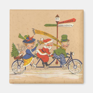 Imán Navidad vintage, Santa Claus victoriano en bicicle