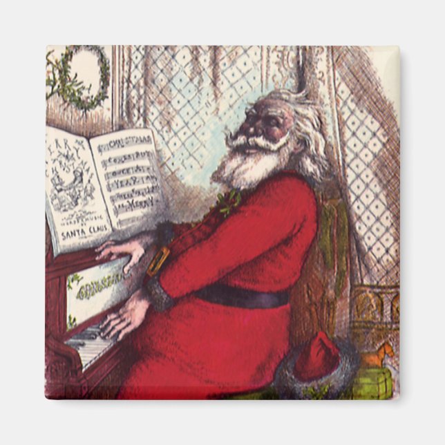 Imán Navidad vintage, Thomas Nast Santa Claus Piano (Frente)