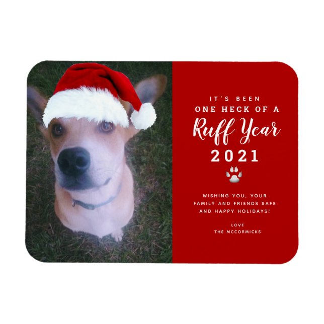 Imán Navidades 2021 Ruff Year Funny Dog Photo (Horizontal)