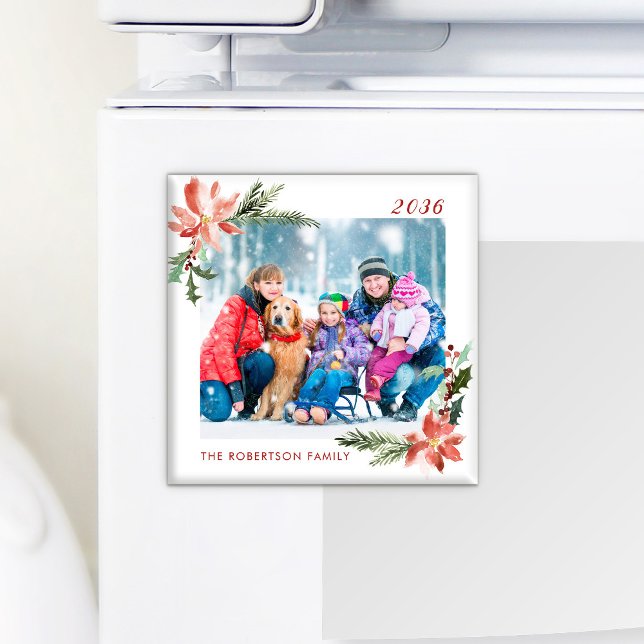 Imán Navidades acuarela Foto de poinsettia botánica (Subido por el creador)