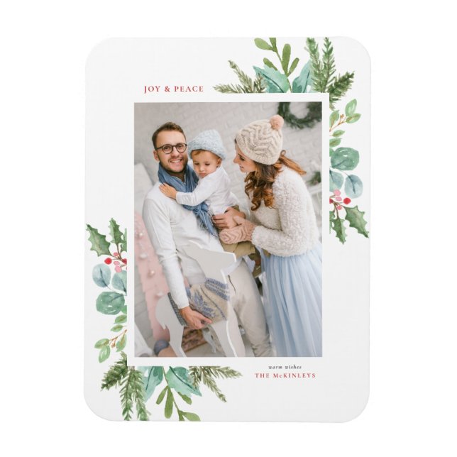 Imán Navidades acuarelas Foliage Frame Holiday Photo (Vertical)