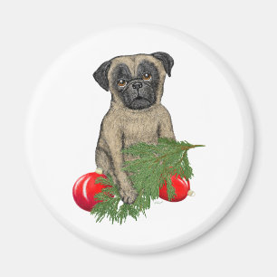 Imán Navidades adorables pug pipa arte perro