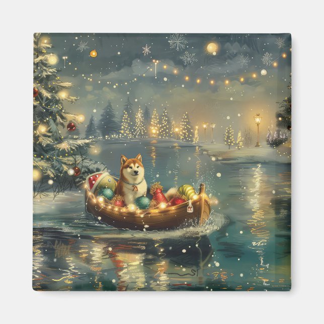 Imán Navidades Akita Festividad (Frente)