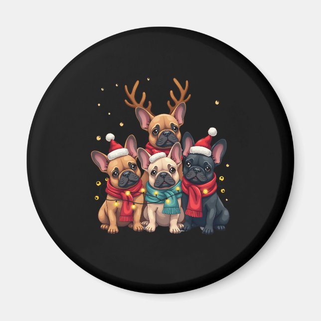 Imán Navidades alumbran a Bulldoges franceses Navidad P (Frente)