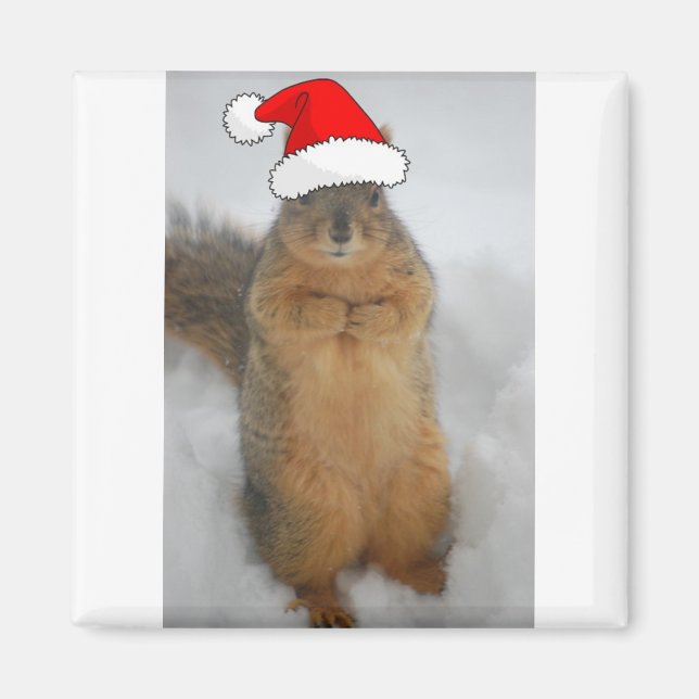 Imán Navidades ardilla con Santa (Frente)