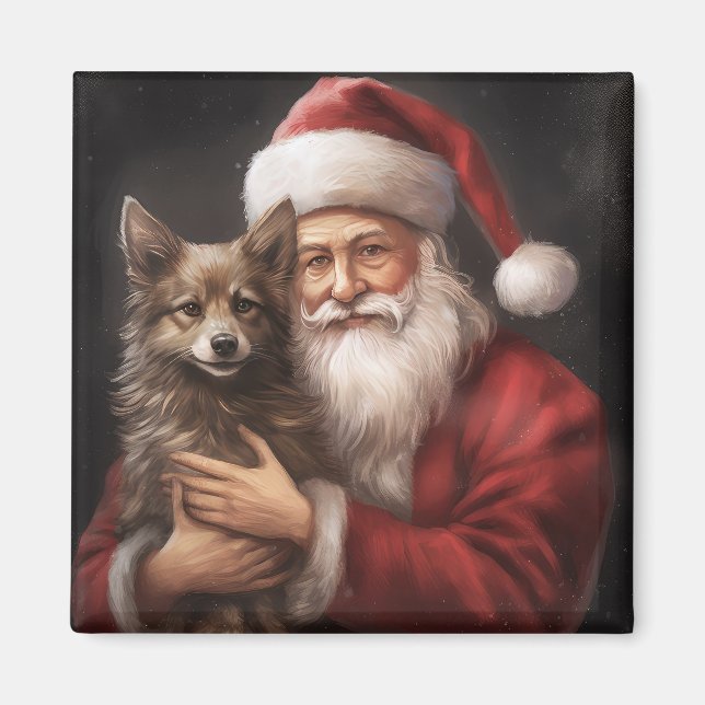 Imán Navidades australianos de Kelpie con Santa Claus (Frente)
