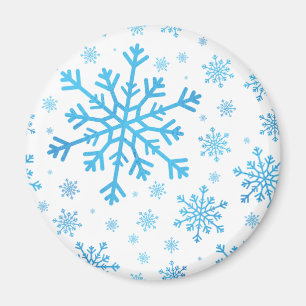 Imán Navidades azules bonitos con copos de nieve en bla