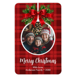 Imán Navidades Ball Ornament Photo Red Buffalo Plaid