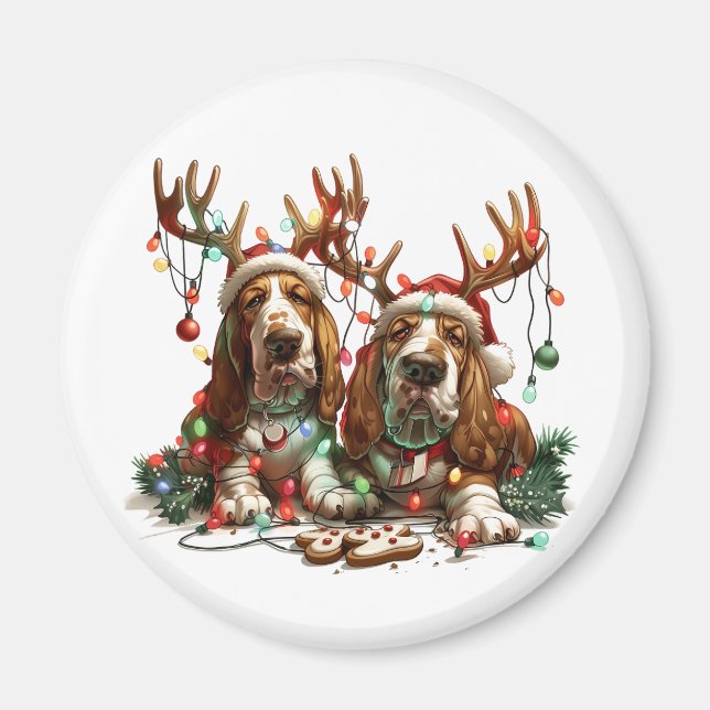 Imán Navidades Basset Hound Dogs (Frente)