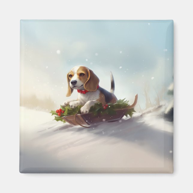 Imán Navidades Beagle en invierno (Frente)