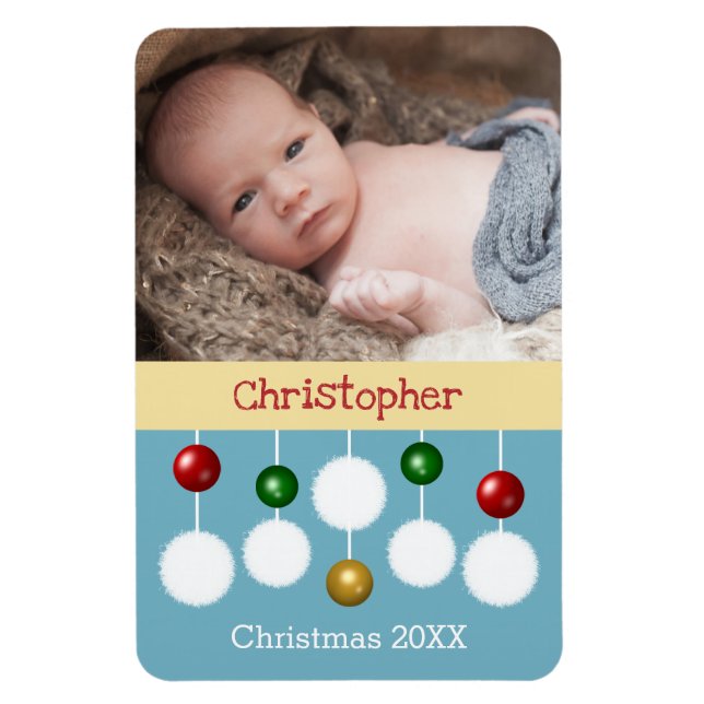 Imán Navidades bebés año mantener la foto azul (Vertical)