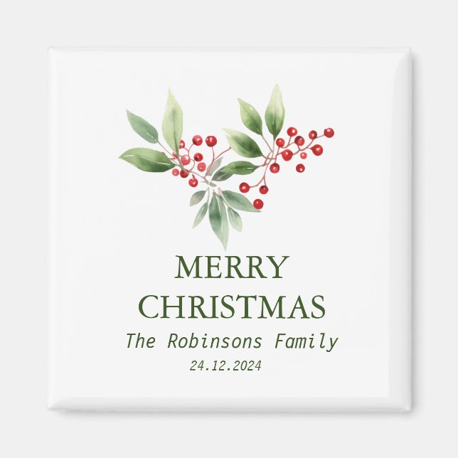 Imán Navidades Berry Branch Watercolor (Frente)
