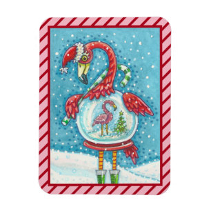 Imán Navidades BLANCOS PINK FLAMINGO SNOWGLOBE MAGNET