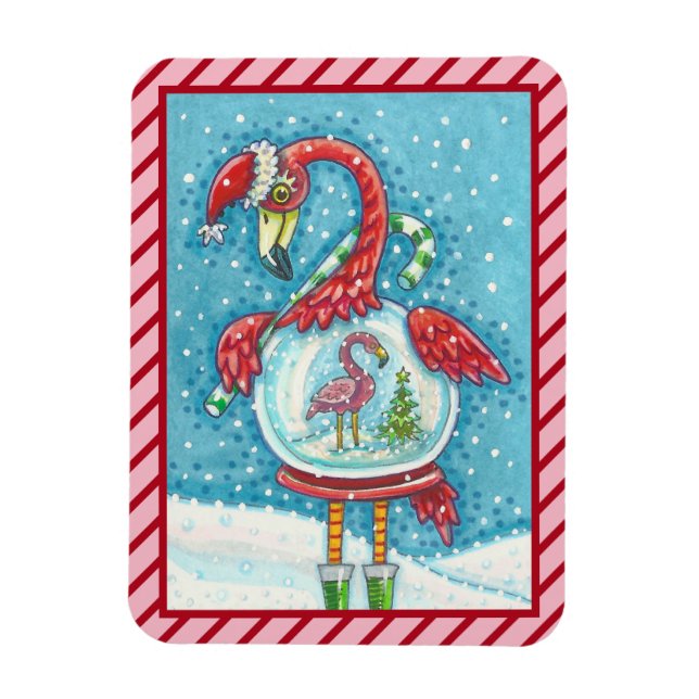 Imán Navidades BLANCOS PINK FLAMINGO SNOWGLOBE MAGNET (Vertical)