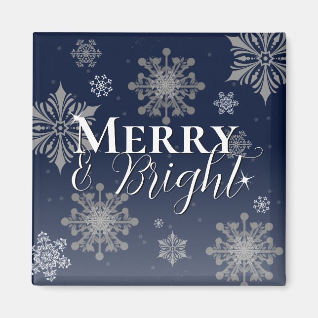 Imán Navidades Blue Merry and Bright Snflakes (Frente)
