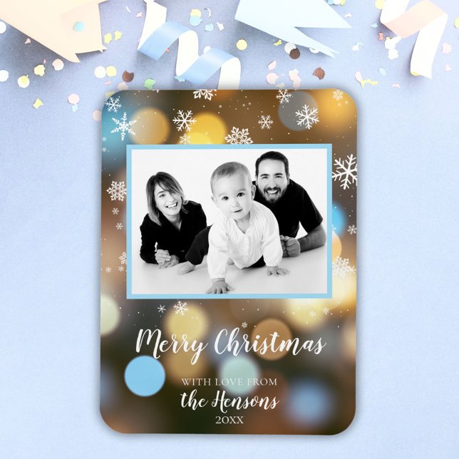 Imán Navidades Bokeh ilumina foto familiar personalizad (Subido por el creador)