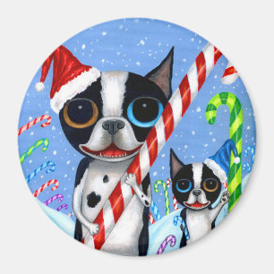 Imán Navidades Boston Terrier Perros Candy Cane Santa H