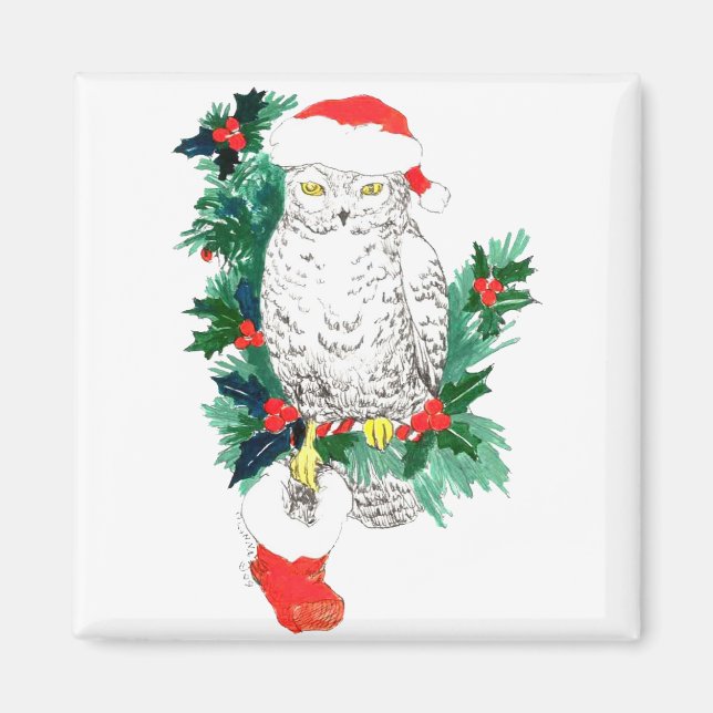 Imán Navidades caprichosos Owl y Stocking diseñado (Frente)