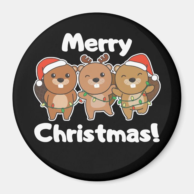Imán Navidades castores animales castores Feliz Navidad (Frente)