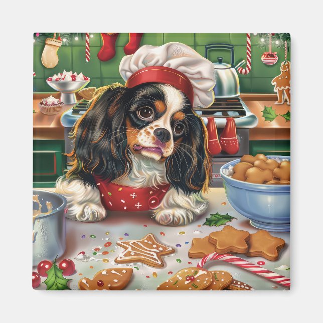 Imán Navidades Cavalier King Charles Spaniel Baking (Frente)
