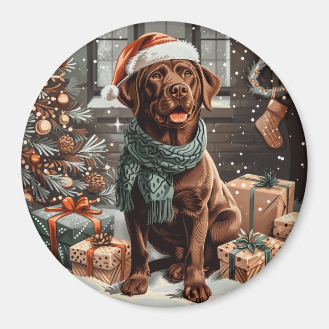 Imán Navidades Chocolate Labrador Perro recuperador (Frente)